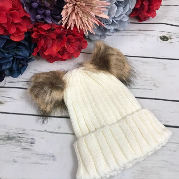 Baby/Toddler White Knit Beanie and Scarf Set with Pom Poms - Picture 11 of 16